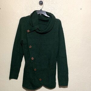 Dark Green Sweater 2XL Stretchy Pull Over Long Sleeve Open Front Cross Over